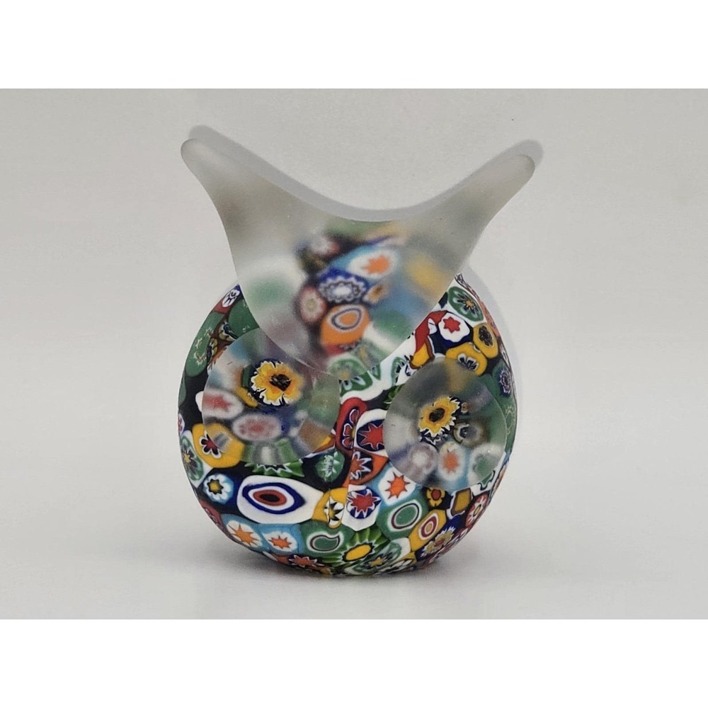 Murano Venitian Glass Millefiori Owl Figurine Paperweight 3"‎